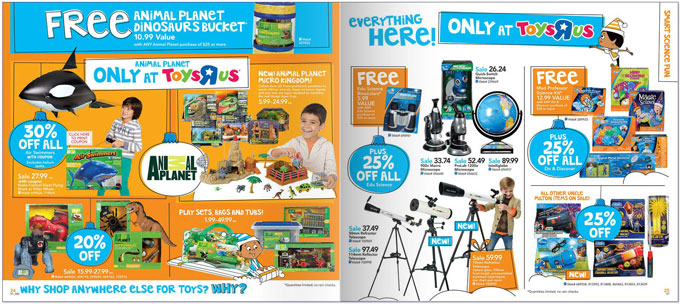 Girls can't be scientists? The science section from a Toys "R" Us Holiday Catalog shows only boys playing with science and technology-related toys